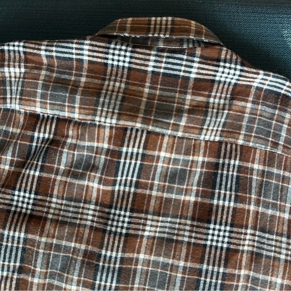 Claybrooke Outdoors Plaid Brown Blue Flannel Shirt - Picture 6 of 6